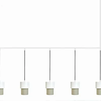 Suspensions - KAN suspension linéal en blanc avec 5 abat-jours en cotonet sable - LUXCAMBRA