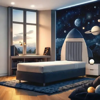 Chambres d'enfants - Space Craft Apollo 22 Upholstered Bed - BLUE BEAR