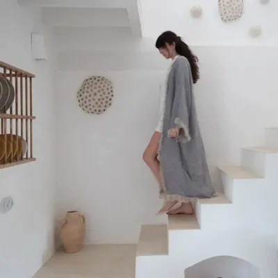 Homewear - Kimono en double gaze de lin GRACE longueur 120 cm - BED AND PHILOSOPHY