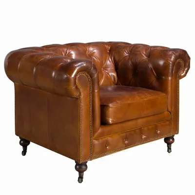 Armchairs - Cognac brown leather Chester armchair - ANGEL CERDÁ