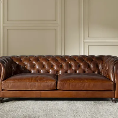 Sofas - 3 seater chester sofa in cognac brown leather - ANGEL CERDÁ