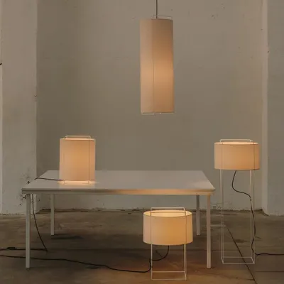 Suspensions - Lampe suspendue LEWIT de 106 cm avec abat-jour en cotonet - LUXCAMBRA