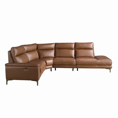 Sofas - Right chaise longue relaxation sofa in tobacco brown leather - ANGEL CERDÁ