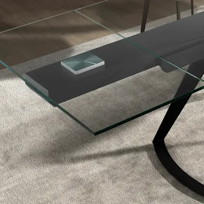 Tables Salle à Manger - Table à manger extensible rectangulaire en verre trempé et acier noir - ANGEL CERDÁ