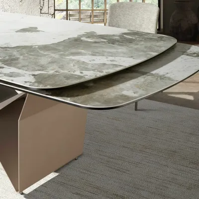 Tables Salle à Manger - Table à manger extensible ovale en forme de baril en marbre porcelaine - ANGEL CERDÁ