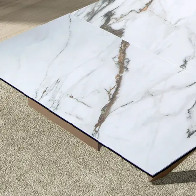 Dining Tables - Rectangular extendable dining table in porcelain marble and walnut - ANGEL CERDÁ