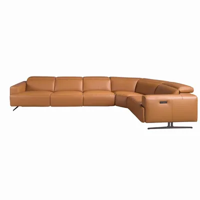 Sofas - Brown leather right corner relaxation sofa - ANGEL CERDÁ