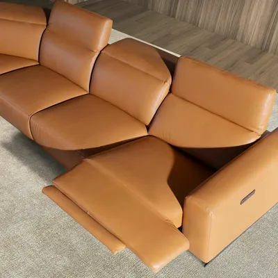 Sofas - Brown leather right corner relaxation sofa - ANGEL CERDÁ