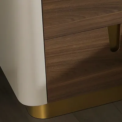Night tables - Bedside table walnut, beige, golden polished steel and walnut top - ANGEL CERDÁ