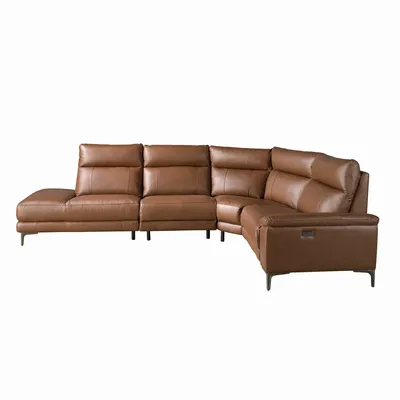 Sofas - Left chaise longue sofa in brown tobacco leather - ANGEL CERDÁ