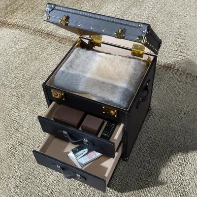 Storage boxes - Black leather trunk - ANGEL CERDÁ