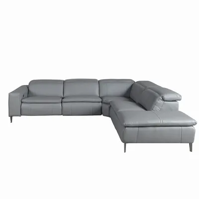 Sofas - Right chaise longue relaxation sofa in grey leather - ANGEL CERDÁ