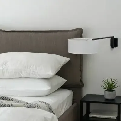 Appliques - MATRIX applique murale en noire avec abat-jour en cotonet blanc - LUXCAMBRA