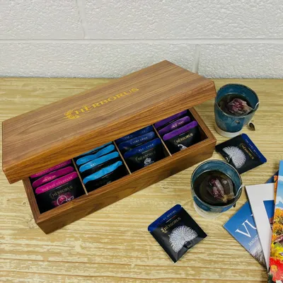 Accessoires thé et café - Écrin – Coffret 8 Casiers en Bois de Noyer FSC | Boite de présentation - HERBORUS
