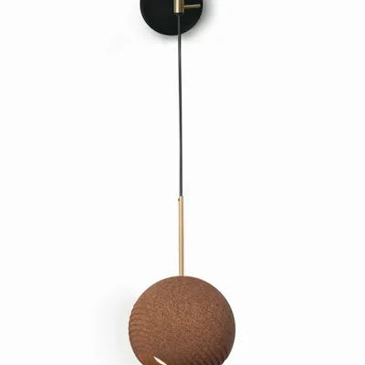 Wall lamps - TERRA cork wall lamp with black and gold structure - LUXCAMBRA