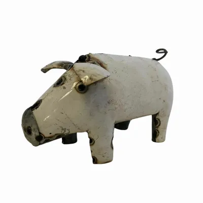 Outdoor decorative accessories - Recycled Metal Sculpture White Pig 15/20cm - TERRE SAUVAGE