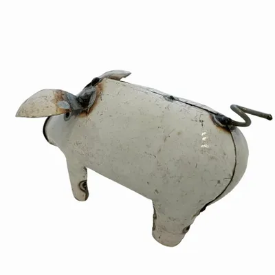 Accessoires de déco extérieure - Sculpture Métal Recyclé Cochon Blanc 15/20cm - TERRE SAUVAGE