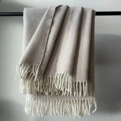 Throw blankets - Wool blanket plaid, Diamond Beige - WOOL ONLY BY JOWOLLINA