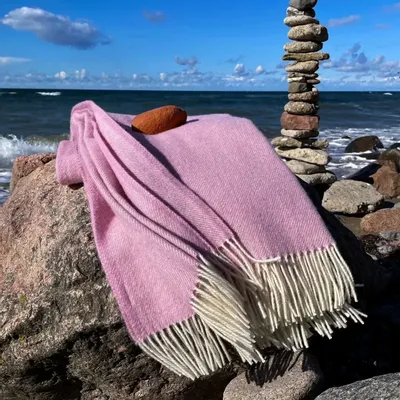 Throw blankets - Wool blanket plaid, Uni Pink - WOOL ONLY BY JOWOLLINA