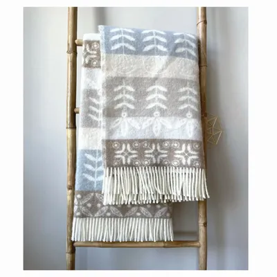 Throw blankets - Wool blanket plaid "Folklore floral" , taupe - WOOL ONLY BY JOWOLLINA