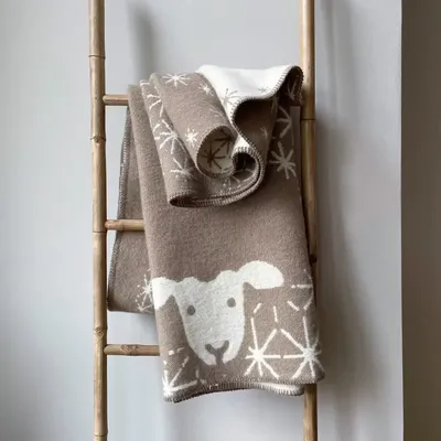 Throw blankets - Wool blanket plaid, Sheep Dandelion Clay - WOOL ONLY BY JOWOLLINA