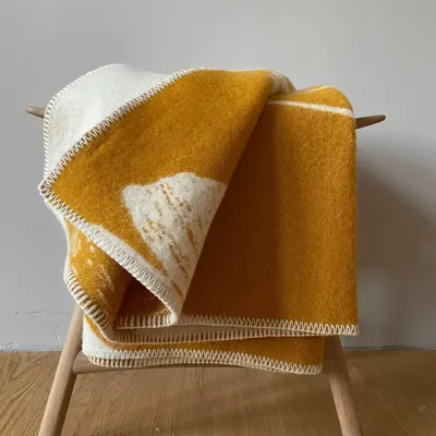 Plaids - Plaid couverture en laine, Ginkgo Ocre - WOOL ONLY BY JOWOLLINA