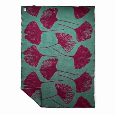 Plaids - Plaid couverture en laine, Ginkgo Vert Canard Bordeaux - WOOL ONLY BY JOWOLLINA