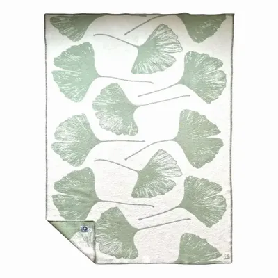 Plaids - Plaid couverture en laine, Ginkgo Pastel Menthe - WOOL ONLY BY JOWOLLINA