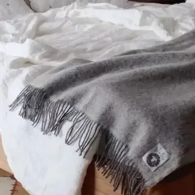 Throw blankets - Wool blanket plaid, Uni Anthracite Melange - WOOL ONLY BY JOWOLLINA