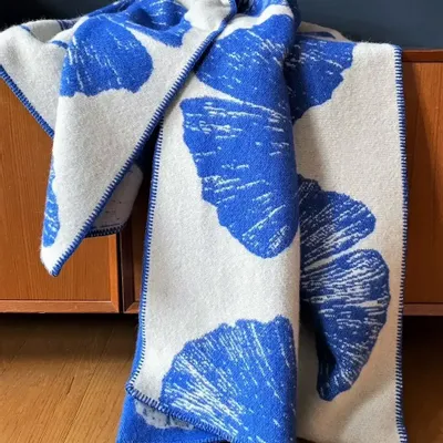 Throw blankets - Wool blanket plaid, Ginkgo Princess Blue - WOOL ONLY BY JOWOLLINA