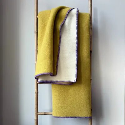 Plaids - Plaid couverture en laine, Moutarde Épicée - WOOL ONLY BY JOWOLLINA