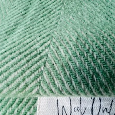 Throw blankets - Wool blanket plaid, Herringbone Mint Natural - WOOL ONLY BY JOWOLLINA