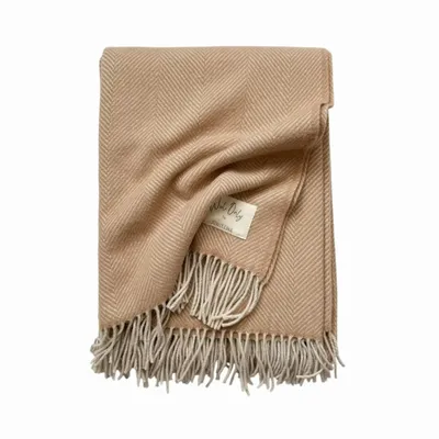 Plaids - Plaid couverture en laine, Herringbone Camel Naturel - WOOL ONLY BY JOWOLLINA