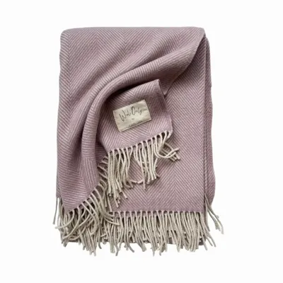 Throw blankets - Wool blanket plaid, Herringbone Lilac Natural - WOOL ONLY BY JOWOLLINA
