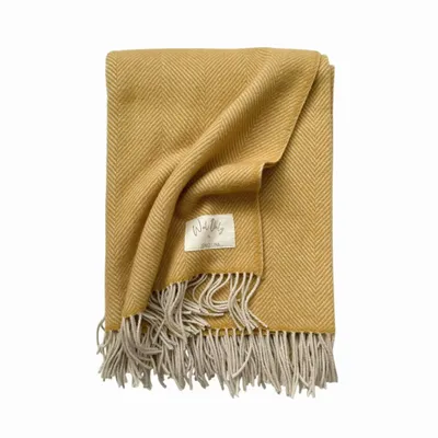 Throw blankets - Wool blanket plaid, Herringbone Honey Natural - WOOL ONLY BY JOWOLLINA