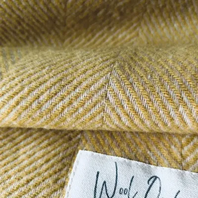 Plaids - Plaid couverture en laine, Herringbone Miel Naturel - WOOL ONLY BY JOWOLLINA