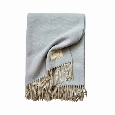 Throw blankets - Wool blanket plaid, Herringbone Ice Blue natural - WOOL ONLY BY JOWOLLINA