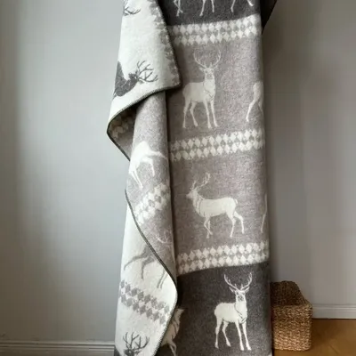 Throw blankets - Wool blanket plaid, Deer Beige Brown - WOOL ONLY BY JOWOLLINA