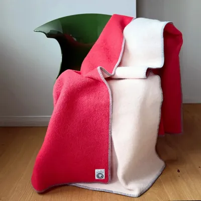 Throw blankets - Wool blanket plaid, Coral - WOOL ONLY BY JOWOLLINA