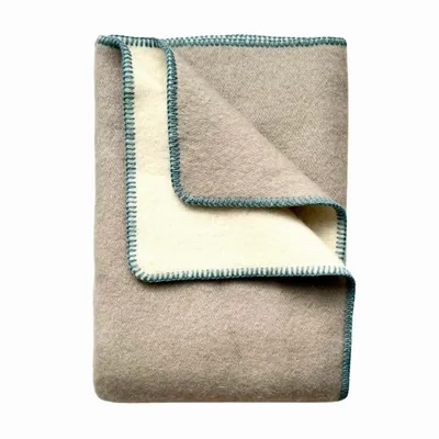 Throw blankets - Wool blanket plaid, Sand Grey Blue - WOOL ONLY BY JOWOLLINA