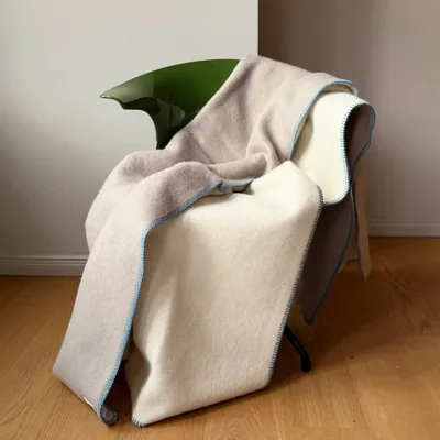 Throw blankets - Wool blanket plaid, Sand Grey Blue - WOOL ONLY BY JOWOLLINA