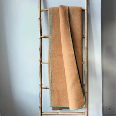 Throw blankets - Wool blanket plaid, Double Camel - WOOL ONLY BY JOWOLLINA