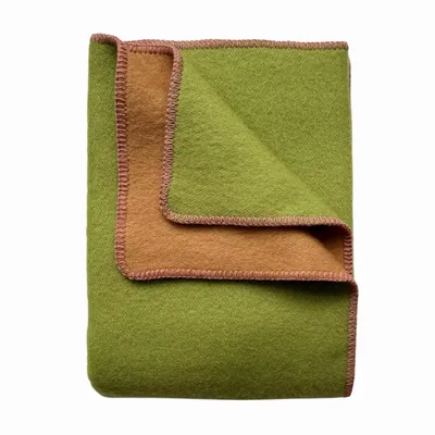 Plaids - Plaid couverture en laine, Vert Camel Rose - WOOL ONLY BY JOWOLLINA