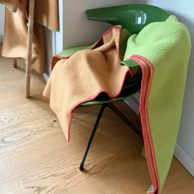 Plaids - Plaid couverture en laine, Vert Camel Rouge - WOOL ONLY BY JOWOLLINA