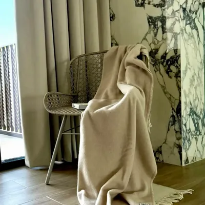 Throw blankets - Wool blanket plaid, Merino Chai Latte - WOOL ONLY BY JOWOLLINA