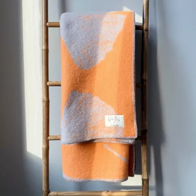 Plaids - Plaid couverture en laine, Ginkgo Peach Harmony - WOOL ONLY BY JOWOLLINA