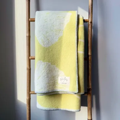 Plaids - Plaid couverture en laine, Ginkgo Vintage Citron - WOOL ONLY BY JOWOLLINA