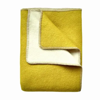 Plaids - Plaid couverture en laine, Spicy Mustard Teddy - WOOL ONLY BY JOWOLLINA