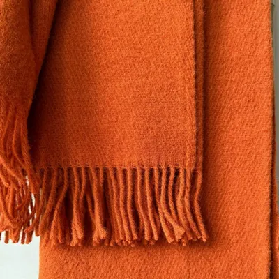 Throw blankets - Wool blanket plaid, Tartan Orange - WOOL ONLY BY JOWOLLINA