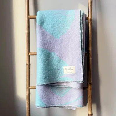 Plaids - Plaid couverture en laine, Ginkgo Aura Bleu - WOOL ONLY BY JOWOLLINA